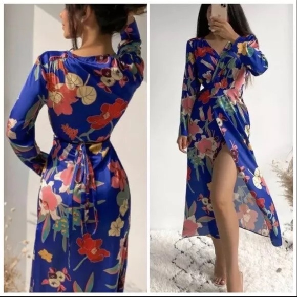 SOLD ‼️‼️Zara Blue Bell Sleeve Wrap Sundress - Picture 3 of 12